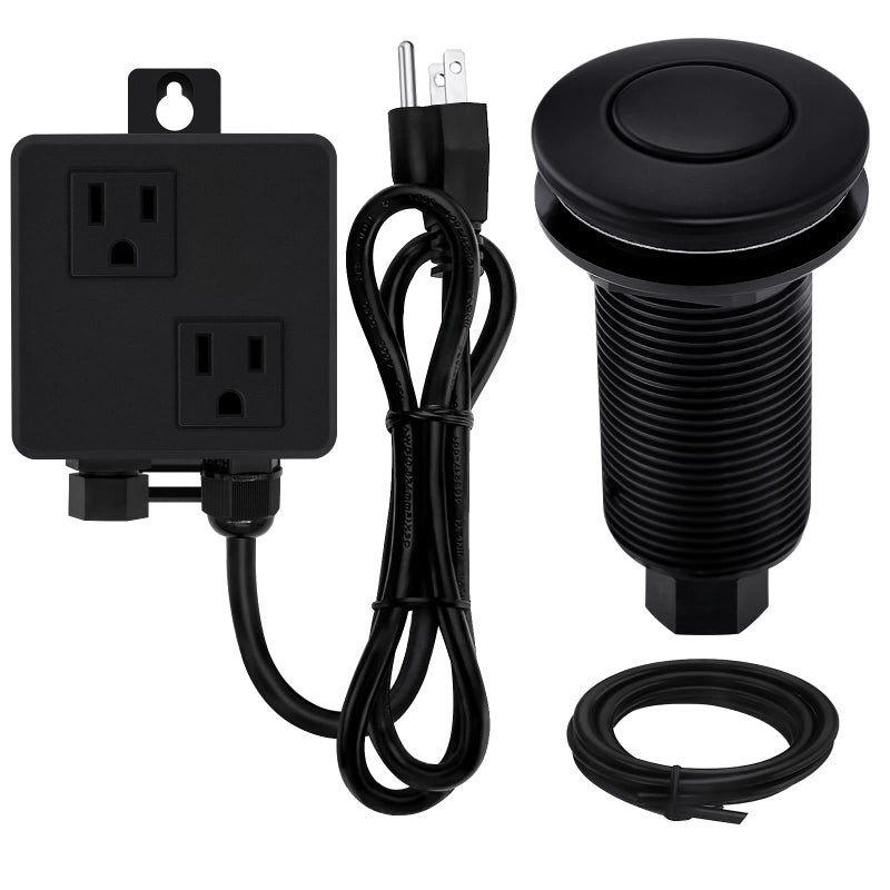 SINKINGDOM Garbage Disposal Air Switch Kit Sink Top with Long Button,Matte Black(Brass cover) - Image 1